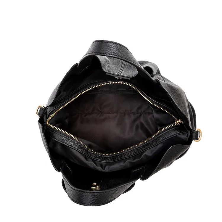 Soft Genuine Leather Shoulder Bag: Elegant Full Black Design