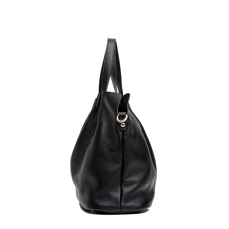 Soft Genuine Leather Shoulder Bag: Elegant Full Black Design