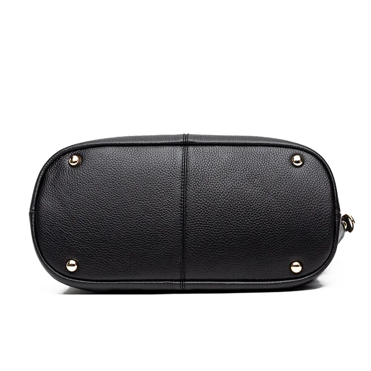 Soft Genuine Leather Shoulder Bag: Elegant Full Black Design