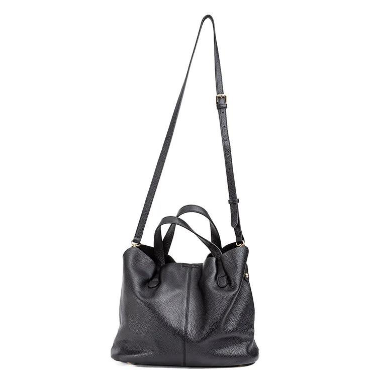 Soft Genuine Leather Shoulder Bag: Elegant Full Black Design