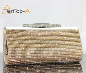 TenTop-A Factory Selling Good Quality Women Full Diamond Clutch Evening Bag Luxury Rhinestone Bling Wedding Bridal Shoulder Bags