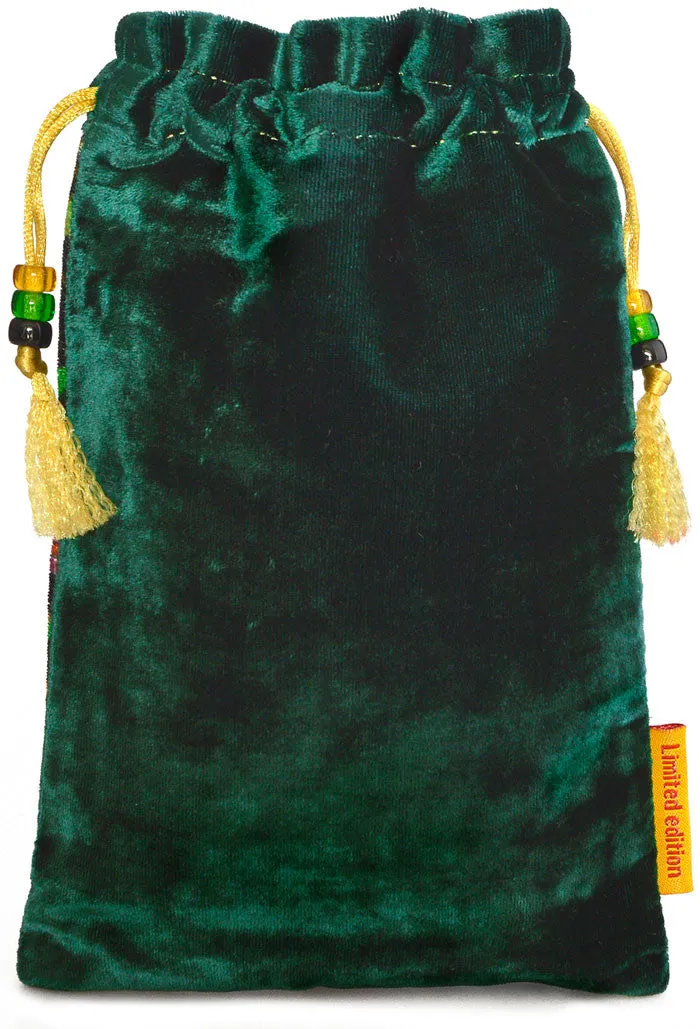 The Manticore tarot bag. Printed on silk velvet. Forest green velvet version.