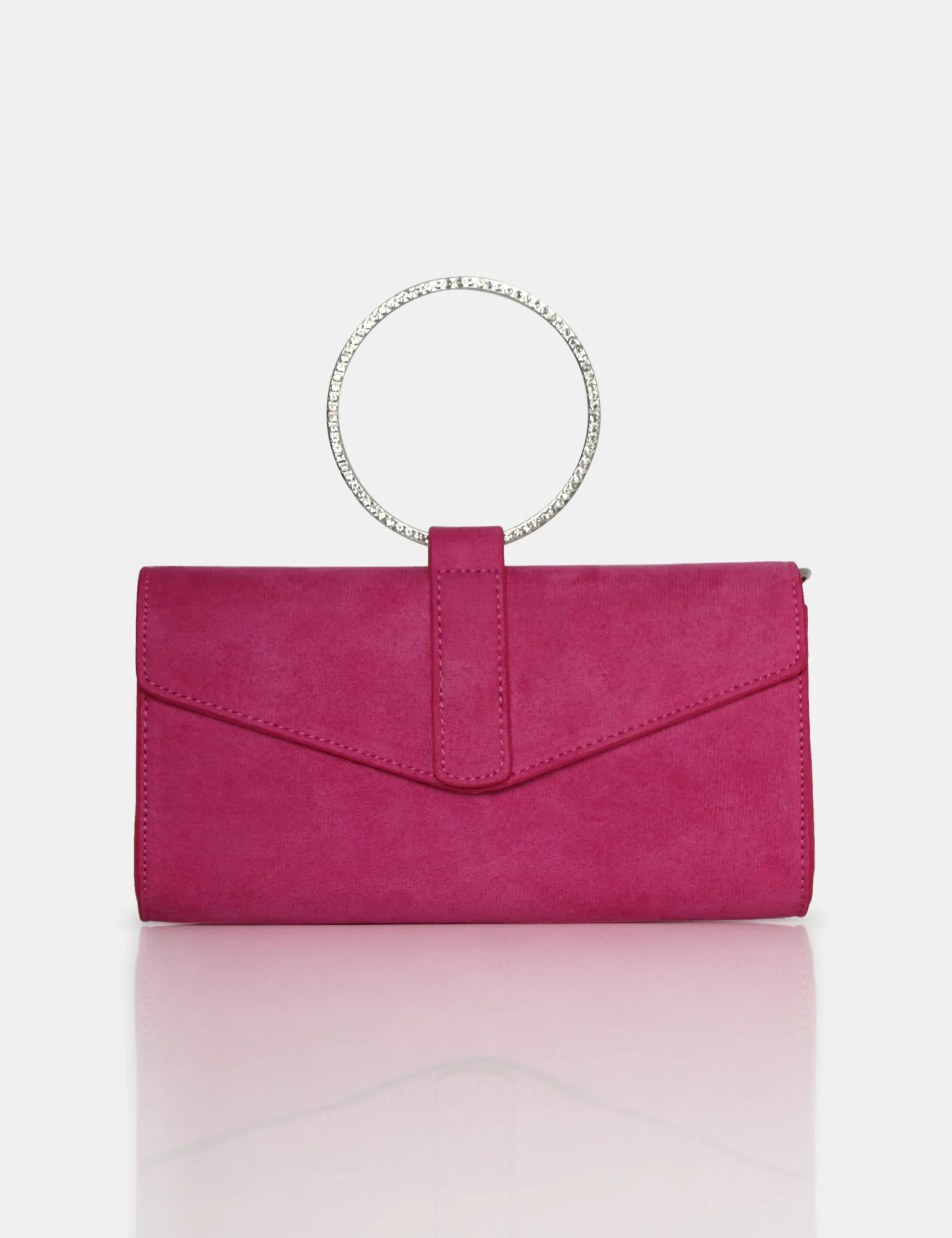 The Pammy Pink Suede Diamante Handle Envelope Clutch