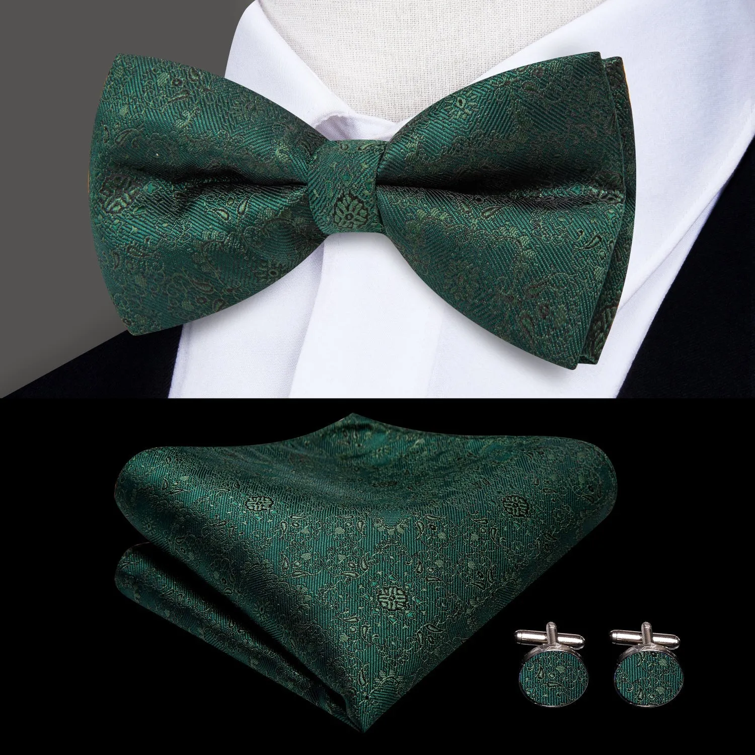 Ties2you Men's Suspender Green Floral Y Back Brace Clip-On Suspender With Bow Tie Set