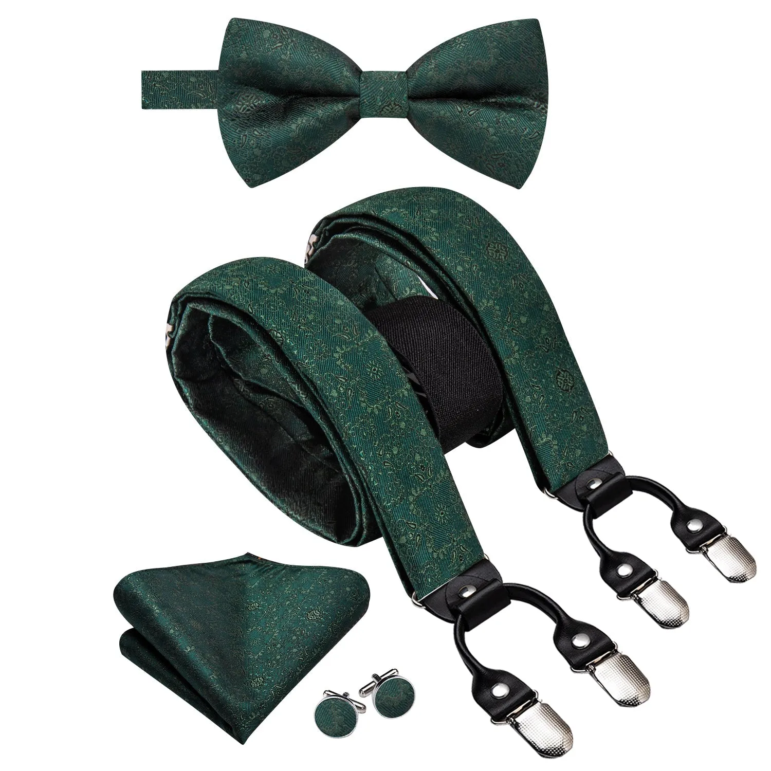 Ties2you Men's Suspender Green Floral Y Back Brace Clip-On Suspender With Bow Tie Set