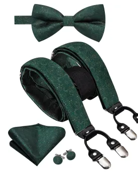 Ties2you Men's Suspender Green Floral Y Back Brace Clip-On Suspender With Bow Tie Set