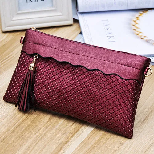 TONGLUN MOBEI 2017 New Fashion Plaid Tassel Women Handbag Envelope Clutch CrossBody Bags Ladies Evening Clutch Purse Hand Bags