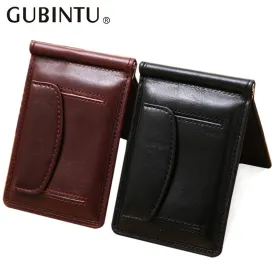 Top Quality Leather money clip wallet with coin pocket leather clamp for money crad holder leather purse simple style black