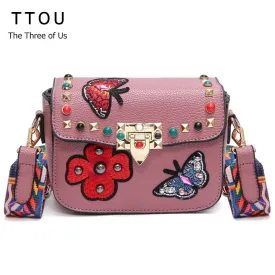 TTOU NEW Arrival Floral Designer Women Shoulder Bag PU Leather Colorful Strap Messenger Crossbody Luxury Handbags Women Bags