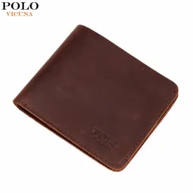 VICUNA POLO Famous Brand Men's Genuine Leather Wallet Vintage Crazy Horse Leather Man Wallet Simple Design Money Clip Wallet Man