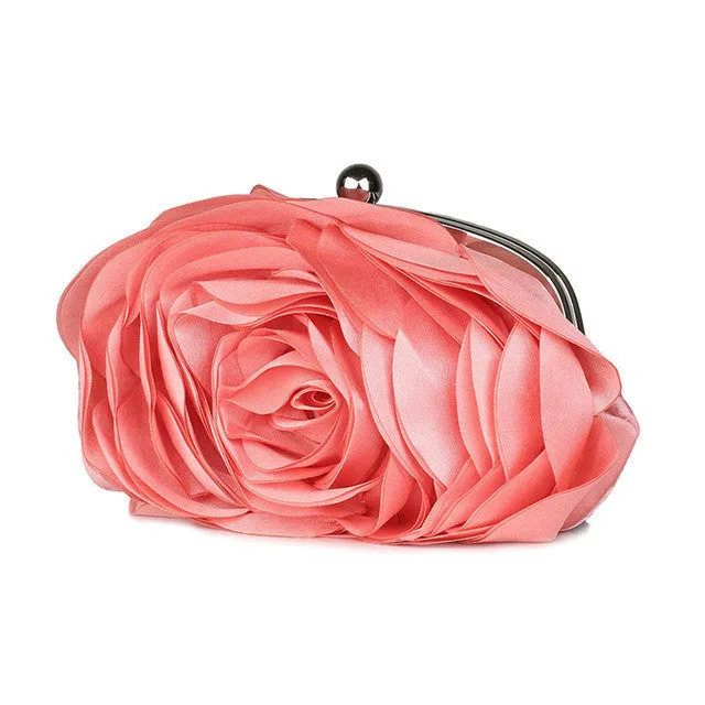 Vintage Ladies Floral Evening Bag Woman Fashion Rose Flower Chain Hand Bag Wedding Party Clutch Dinner Small Purse bolso XA140H