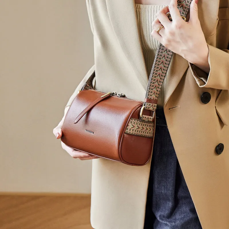 Vintage Wide Strap Brown Boston Bag