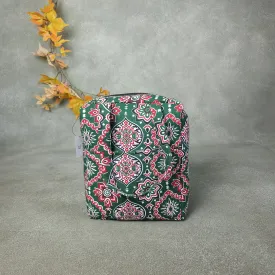 Water Proof Cotton Lunch Bag Dark Green with Damask Graphic Prints Design