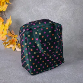 Water Proof Cotton Lunch Bag Green Colour with Pink Dots Design.