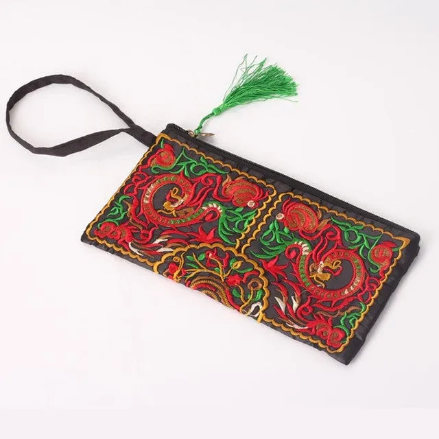 Women Ethnic National Retro Butterfly Flower Bags Handbag Coin Purse Embroidered Lady Clutch Tassel Small Flap Summer Bolsa Sale