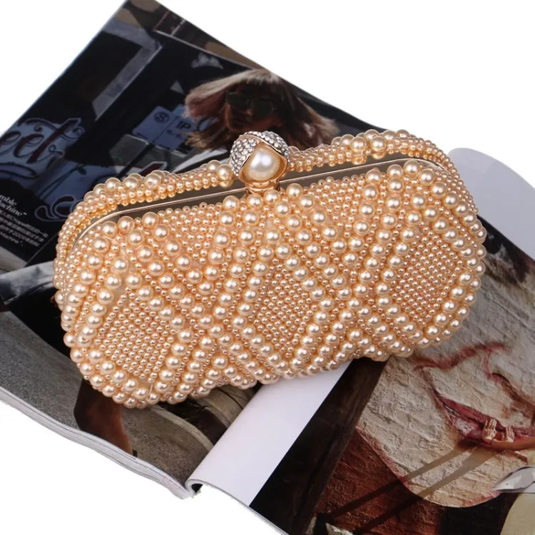 Women Fashion Banquet Party Pearl Handbag Single Shoulder Crossbody Bag (Champagne Gold)