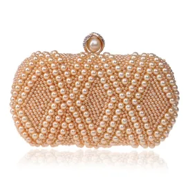 Women Fashion Banquet Party Pearl Handbag Single Shoulder Crossbody Bag (Champagne Gold)