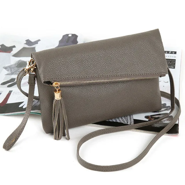 Women Leather Fashion Messenger Bag Tassel Fold Cover Sling Girl Shoulder Crossbody Bag Famous Brand Design Envelope Bolsas