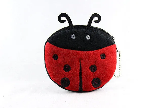 YIYOHI 2016 Hot Sale Kawaii Cartoon Beetles/Owl / BeesChildren Plush Coin Purse Zip Change Purse Wallet Kids Girl Women For Gift