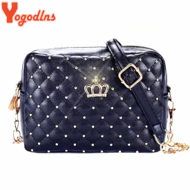 Yogodlns Women Bag Fashion Women Messenger Bags Rivet Chain Shoulder Bag High Quality PU Leather Crossbody Quiled Crown bags