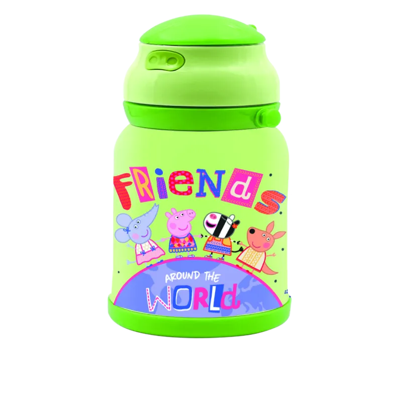 Youp Stainless Steel Insulated Green Color Peppa Pig Kids Sipper Bottle Chase - 450ml