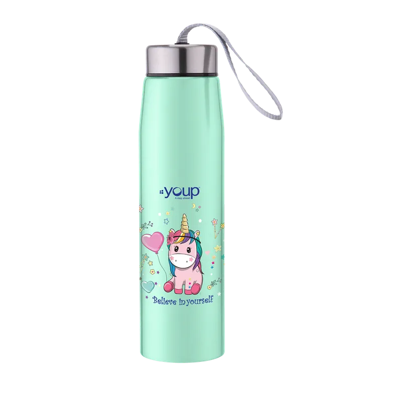 Youp Stainless steel insulated green color Unicorn kids water bottle ABBY - 500 ml