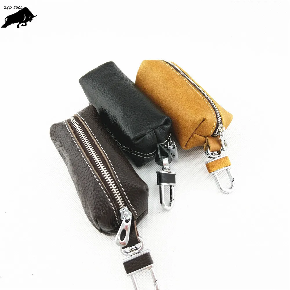 ZYD-COOL Women And Men Genuine Leather Key Wallets Zipper Key Purse Unisex Car Key Holders Buckle Key Case Housekeeper Holder